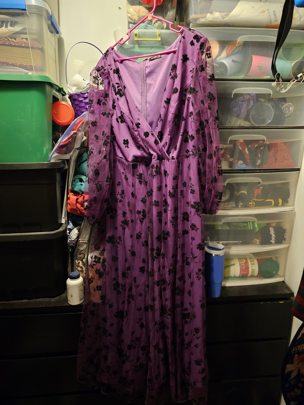 SHEIN Purple Floral Wrap-Front Maxi Dress